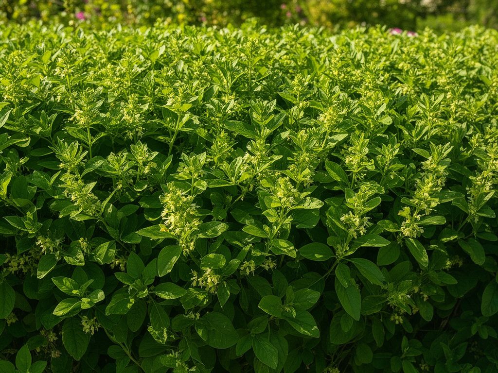 Detailní záběr svěží zelené živé ploty rostliny Schacholan na slunném zahradním pozadí